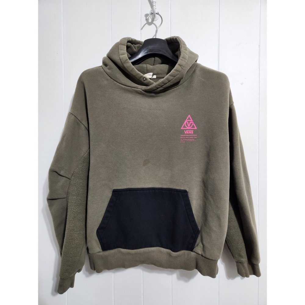 Vans Off The Wall Graphic Hoodie Olive Green Pink Logo XL
